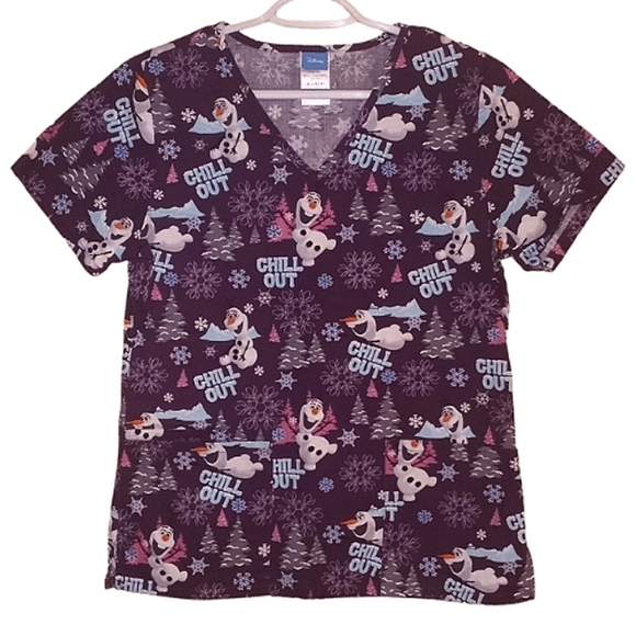 Disney Tops - DISNEY Frozen Women's Scrub Top Olaf "Chill Out" Purple XS EUC